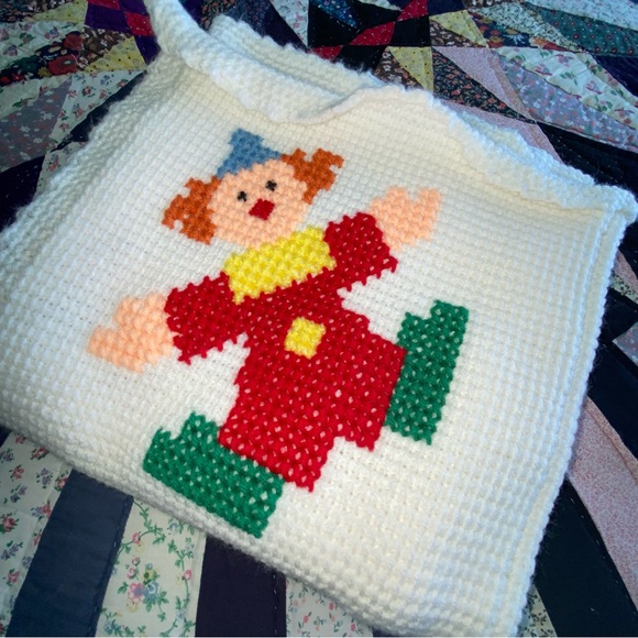 VINTAGE - CLOWN - HAND-CROCHETED - BABY BLANKET - CRIB WALL HANGING - Sweet - Picture 11 of 15